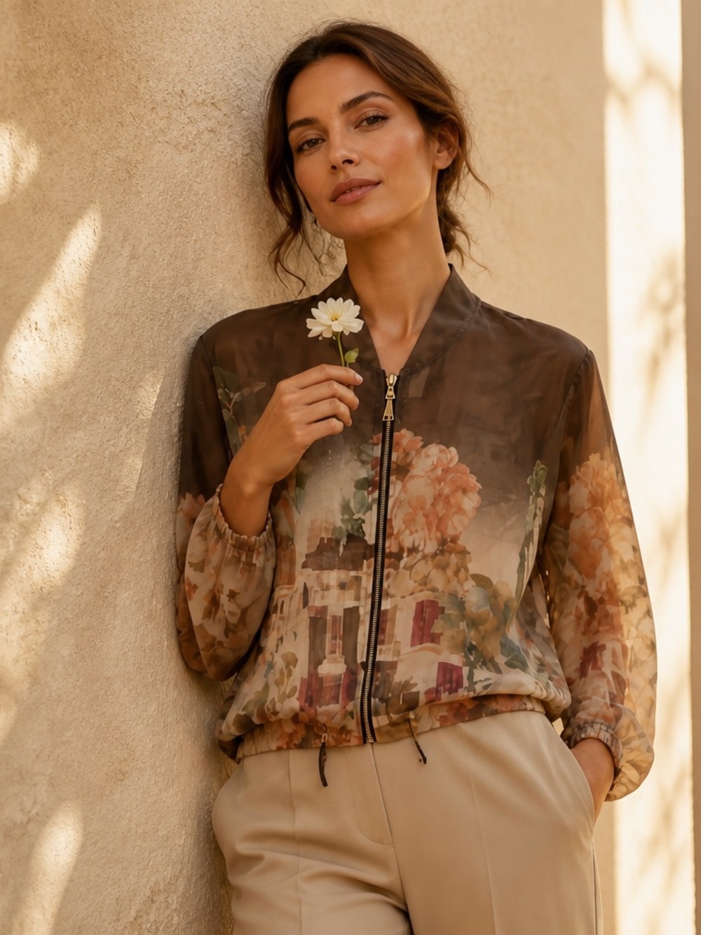 Made in Italy Sheer Bomber Jacket - Brown NWT